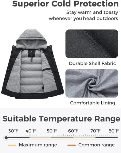 Vista 4 de Wantdo - Chaleco con relleno acolchado para mujer, con capucha desmontable