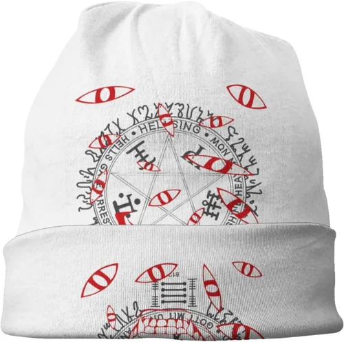 Vista 3 de Anime Hellsing Eyes Beanie Hat para hombres y mujeres verano fino sombreros de punto calavera negro, Negro