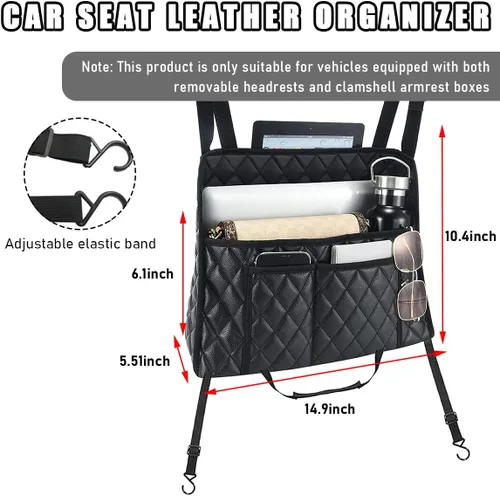 Vista 2 de Ohleats Soporte para bolso entre asientos de coche, bolsillo de almacenamiento de gran capacidad de cuero para el asiento delantero, organizador