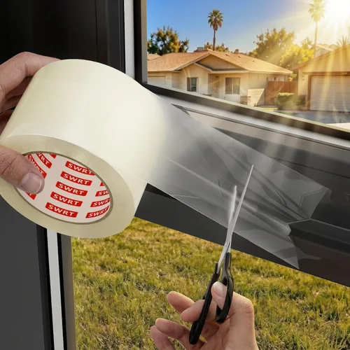 Vista 10 de SWRT 2 pulgadas x 27 metros 8 mil Cinta transparente resistente para sellado de ventanas, sin residuos, aislamiento de ventana para invierno