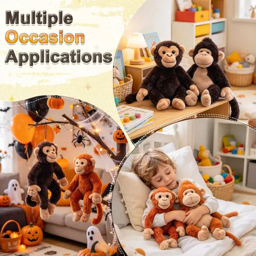 Vista 6 de Peluche de chimpancé de 14 pulgadas, peluche suave de animales de la selva Chimpancé - Marrón