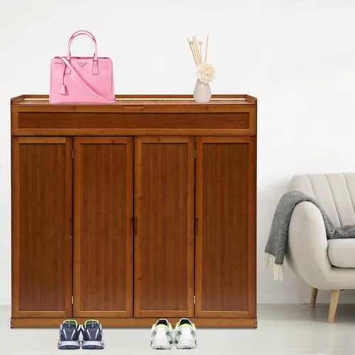 Vista 3 de Armario de almacenamiento de zapatos de 7 niveles con puertas y compartimento alto para botas y zapatos, organizador de almacenamiento de zapatos