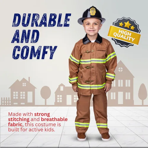 Vista 5 de Dress Up America Disfraz de bombero para niños, disfraz de bombero de juego de rol