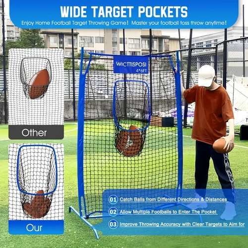 Vista 3 de Football Throwing Net, Upgrade Heavy Duty Metal Frame Quarterback Training Equipment Throwing Machine with 1-4 Targets, Easy Setup Football Target