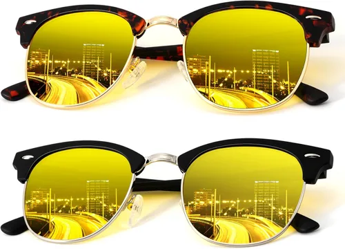 Vista 70 de KALIYADI Gafas de sol polarizadas para hombres y mujeres, marco semi sin montura, para conducir con bloqueo UV A01-(1 Pack) Tortuga Mate G15