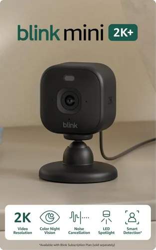 Vista 9 de Blink Mini 2K+ (último modelo) - Cámara interior con enchufe. Ve mascotas o el interior de casa con resolución 2K, visión nocturna a color, audio