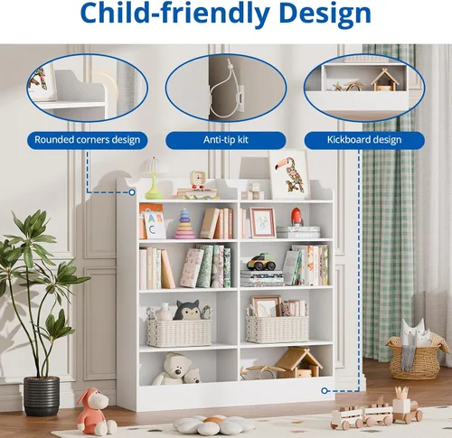 Vista 24 de Cozy Castle Organizador de almacenamiento de juguetes, estantería para niños de 5 niveles, estantería de 10 cubos para niños pequeños, armario