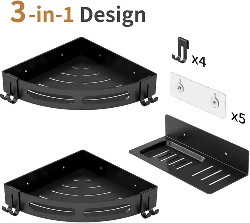 Vista 7 de JUYSON Estante esquinero de ducha para ducha interior, sin taladrar, organizador de acero inoxidable para baño con soporte para jabón, adhesivo de 2