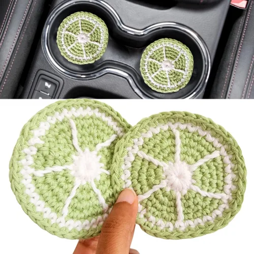 Vista 10 de Juego de posavasos para auto de algodón con diseño de fruta de ganchillo (Dragon Bloom)