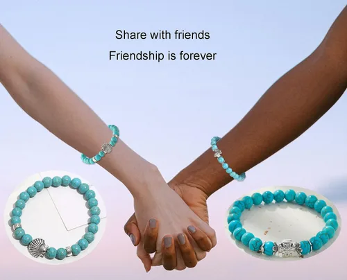 Vista 6 de CASDAN 10 pulseras de cuentas redondas de piedra turquesa de 0.315in para mujeres y hombres, pulseras de cuentas elásticas de cristal curativo