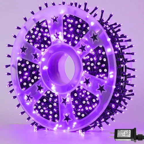 Vista 12 de YEGUO 500 luces LED de Navidad rosas de 165 pies, impermeables, para exteriores, cadena de luces de alambre verde para interiores, 8 modos de luces
