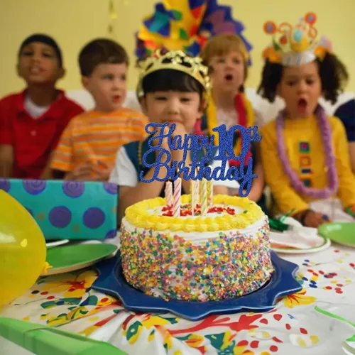 Vista 5 de Gyufise 1 decoración para pastel de cumpleaños número 10 con purpurina azul para tarta de 10 años de edad, decoraciones fabulosas para tartas