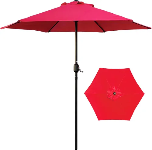 Vista 11 de ABBLE Sombrilla de patio al aire libre de 7.5 pies con manivela, resistente a la intemperie, sombrilla de protección UV, duradera, 6 varillas de Agua