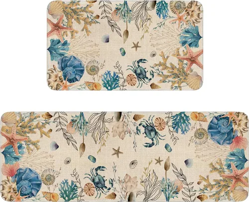 Vista 18 de Juego de 2 tapetes y tapetes de cocina con diseño floral de primavera, diseño floral de acuarela para piso, decoración de fregadero de cocina