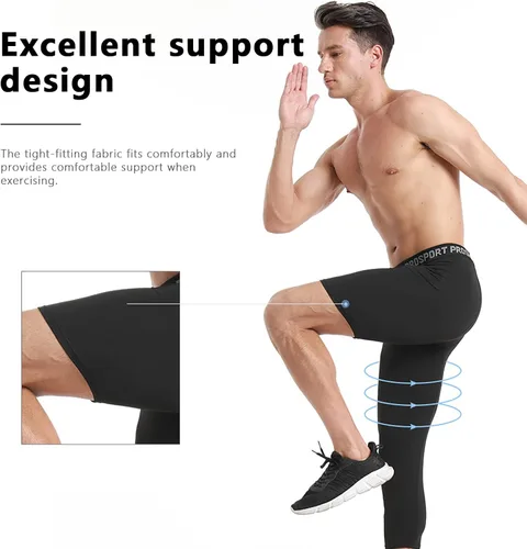 Vista 5 de Pantalones de compresión para hombre, mallas de compresión de una pierna para baloncesto, capri 3/4, leggings atléticos, capa base de secado fresco