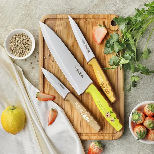 Vista 6 de 3 cuchillos de cocina, juego de cuchillos de acero inoxidable con funda, chef de 8 pulgadas, utilidad de 4.5 pulgadas y cuchillo de pelar de 4