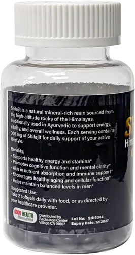 Vista 4 de Shilajit Extracto de oro negro del Himalaya con ácido fúlvico de origen natural, energía natural y vitalidad sin gluten, cápsulas blandas sin OMG