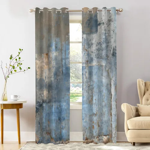 Vista 86 de Shrahala Beige and Orange Abstract Art Brushstrokes Blackout Curtain Tiers, Abstract Oil Paint Kitchen Valance Light Blocking Tier Drapes with Rod