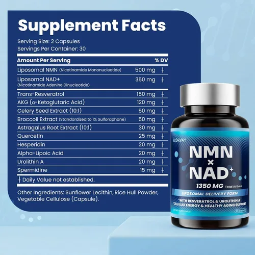 Vista 6 de Suplemento liposomal NMN + NAD+ - Soporte de NAD+ de doble fuente con resveratrol, AKG y urolitina A - Energía celular, vitalidad y bienestar diario