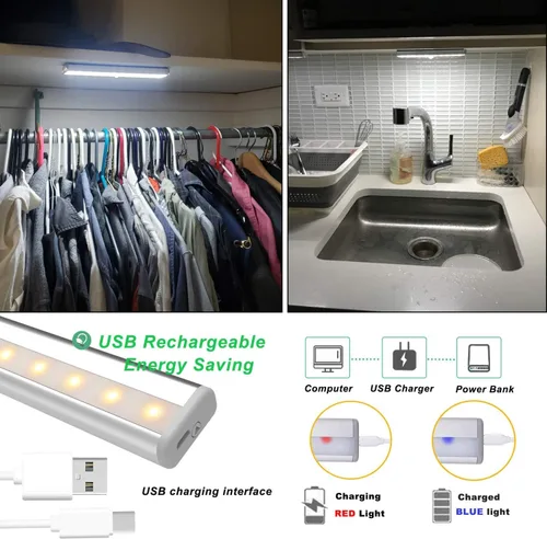 Vista 7 de LDOPTO - Luces para debajo del gabinete inalámbricas, paquete de 4 unidades, luces recargables accionadas a pila con control remoto, luces LED