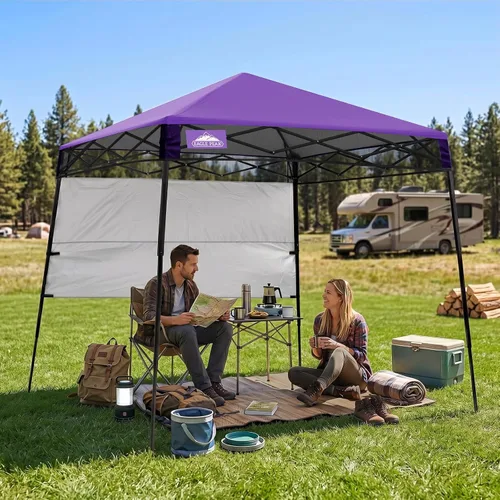 Vista 5 de EAGLE PEAK Toldo Emergente de 8x8 pies con Pared Lateral, Compacto, Portátil con Patas Inclinadas, Refugio Solar Instantáneo para Playa, Deportes