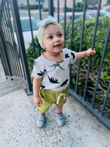 Vista 2 de Conjunto de camiseta y pantalones cortos de dinosaurio para niños pequeños de 6 meses a 5 años