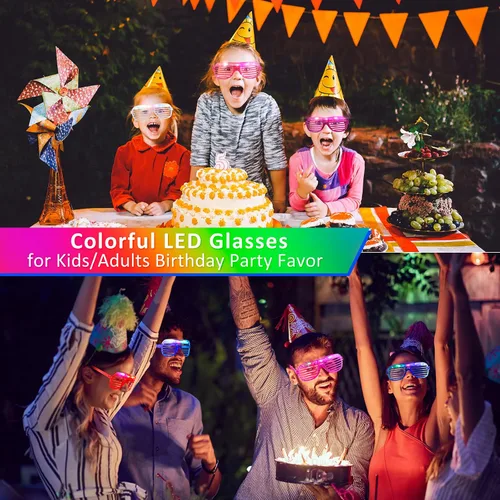 Vista 5 de 72 pares de lentes LED de 6 colores iluminados, persianas que brillan en la oscuridad, gafas de sol intermitentes de neón para adultos y niños que