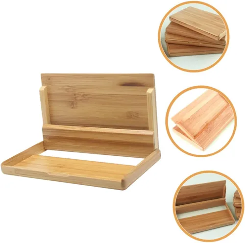 Vista 3 de Zerodeko Soporte de tarjeta de visita vintage Caja de almacenamiento de tarjetas de visita de bambú de madera