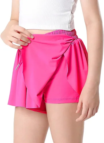 Vista 6 de Pantalones cortos holgados con cordón para niñas, pantalones cortos deportivos para correr, deportes, gimnasia para 6 a 12 años