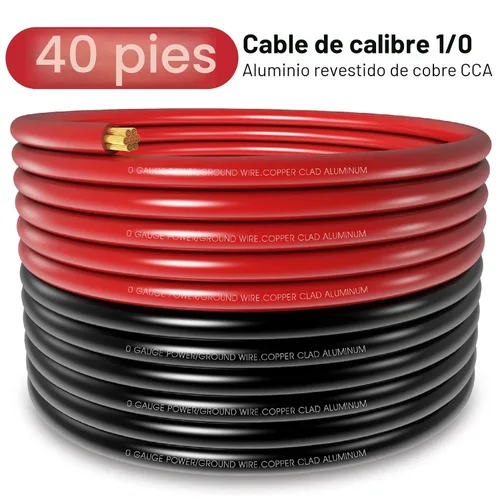 Vista 3 de 40FT 1/0 Battery Cable CCA,0 Gauge Wire with lugs for Amp,Winch,Automotive 40 pies + 20 lengüetas