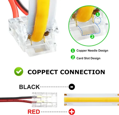 Vista 3 de LightingWill Conectores LED de 2 pines de 0.315 in, 10 unidades, conector de tira a cable, transparente, sin soldadura, conector de luz de cinta