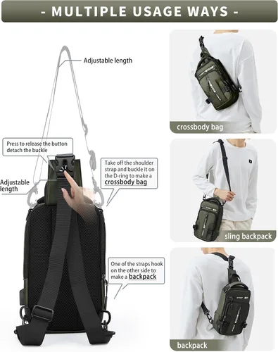 Vista 43 de Mochila cruzada pequeña negra para hombre y mujer, H-Negro, S, Moda