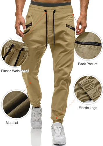 Vista 5 de JMIERR Pantalones deportivos de moda para hombre, pantalones cargo de sarga de algodón casuales con cordón