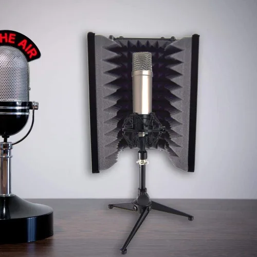 Vista 9 de Pyle PSMRS08 - Pantalla de aislamiento compacto para micrófono, reflector de gomaespuma con amortiguación de sonido de micrófono de estudio.