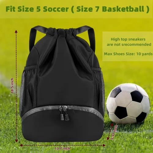 Vista 3 de Bolsas de fútbol, mochila impermeable con cordón para gimnasio, para béisbol, rugby, voleibol, yoga, bolsa deportiva de gran capacidad