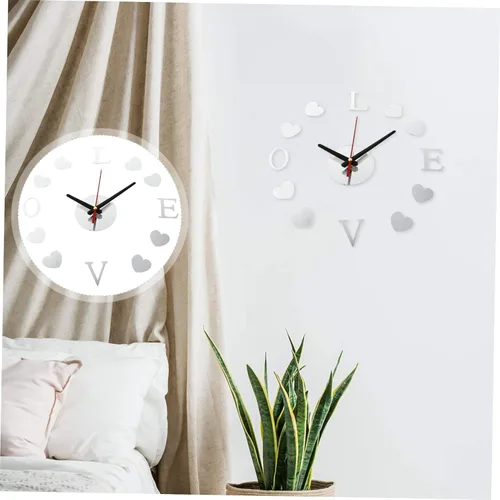 Vista 5 de Reloj de pared con espejo de amor, reloj de pared sin marco, reloj de espejo de corazón, reloj de pared extra grande, etiqueta engomada, reloj
