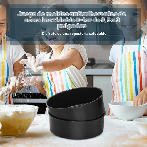 Vista 7 de E-far Juego de 2 moldes para pasteles de 9½ x 3 pulgadas, moldes redondos de acero inoxidable antiadherentes para hornear pasteles de cumpleaños