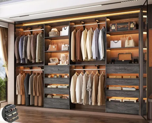 Vista 8 de Aheaplus Sistema de Armario con 8 Cajones de Madera, Sistema Organizador de Armario de Madera con Torre, Organizador de Vestidor Perchero de Armario