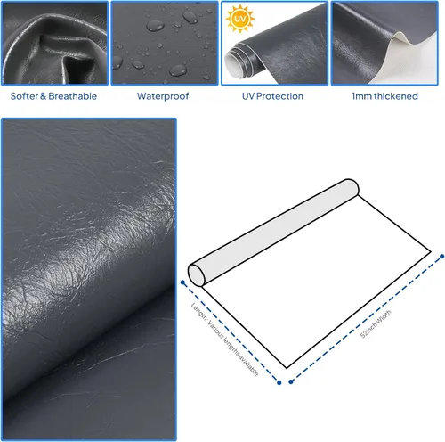 Vista 5 de Tela de piel sintética suave e impermeable, material sintético marino inodoro, fácil de limpiar y resistente a desgarros para cubierta, reparación