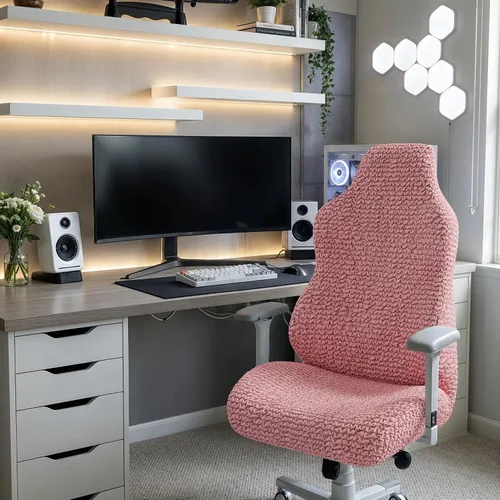 Vista 2 de PAULATO BY GA.I.CO. Funda elástica para silla de oficina y juegos, funda transpirable para sillón de computadora de escritorio con cremallera Rosa