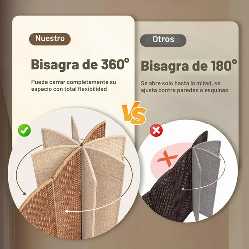 Vista 4 de HOMCOM – Separador de ambientes de 3 paneles plegables, pantalla divisora de privacidad de 6 pies (1.8 m) de alto, partición de pared de mimbre