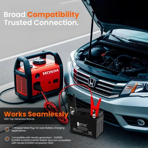 Vista 4 de Journeyman-Pro - Cables de carga de batería CC tipo T compatibles con generador Honda 14AWG 15A 12VDC con abrazaderas aisladas, cable de 3.6 m