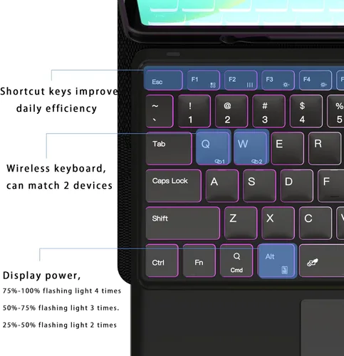 Vista 5 de Funda de teclado para Samsung Galaxy Tab S10 FE+ Plus de 13.1 pulgadas 2025: modo DEX con un solo clic, retroiluminación arcoíris, trackpad