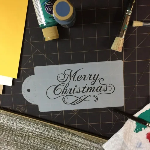 Vista 3 de Designer Stencils - Plantilla decorativa para pastel de Navidad, color beige/semitransparente, 3 x 5.5 pulgadas