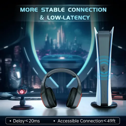 Vista 2 de Auriculares inalámbricos para juegos para PS5, PS4, Mac, Switch, PC, auriculares inalámbricos para juegos de 2.4 GHz, Bluetooth 5.2, micrófono