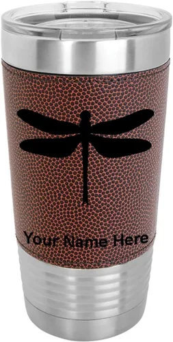Vista 13 de LaserGram Vaso aislado al vacío de 20 onzas, libélula, grabado personalizado incluido (piel sintética, estilo béisbol)