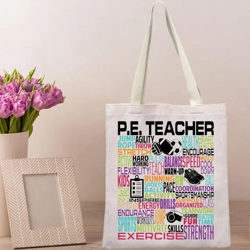 Vista 6 de BWWKTOP Bolso de mano de lona para maestros PE Regalos para maestros de educación física Bolsa de hombro para maestros de educación física Regalo