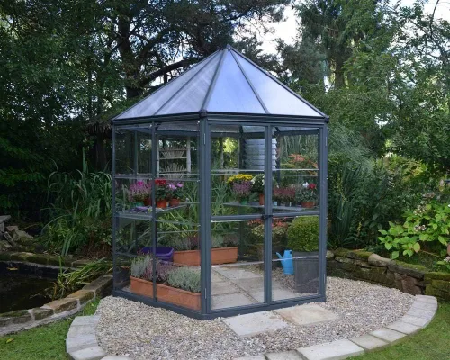 Vista 2 de Palram - Canopia Oasis Hex 7' x 8' Invernadero de policarbonato de aluminio, gris