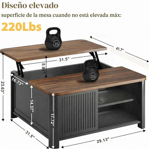 Vista 2 de Decofy Mesa auxiliar elevable con almacenamiento de mediados de siglo, modernas mesas de centro cuadradas para sala de estar, gran compartimento