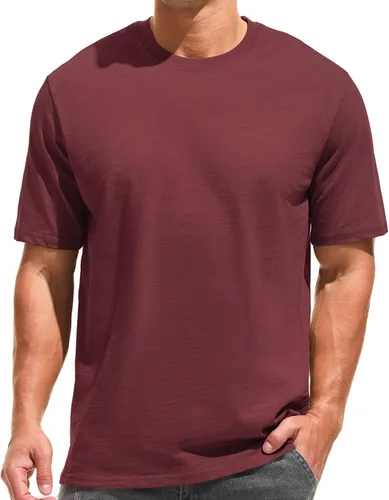 Vista 20 de KLIEGOU - Camiseta de cuello redondo para hombre, 100 % algodón, ajuste holgado, gruesa, de peso pesado
